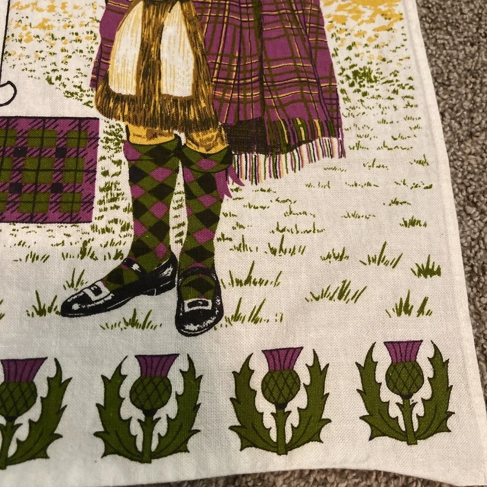 Linen Tea‎ Towel Souvenir of Scotland Kirkcaldy Lockhart Amazing Grace Bagpipe